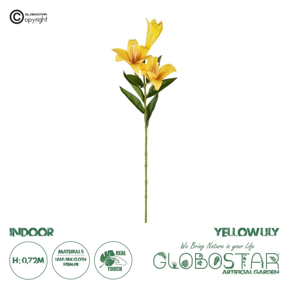GloboStar® Artificial Garden YELLOW LILY BRANCH 21311 Τεχνητό Διακοσμητικό Κλαδί Κίτρινο Κρίνο Y72cm